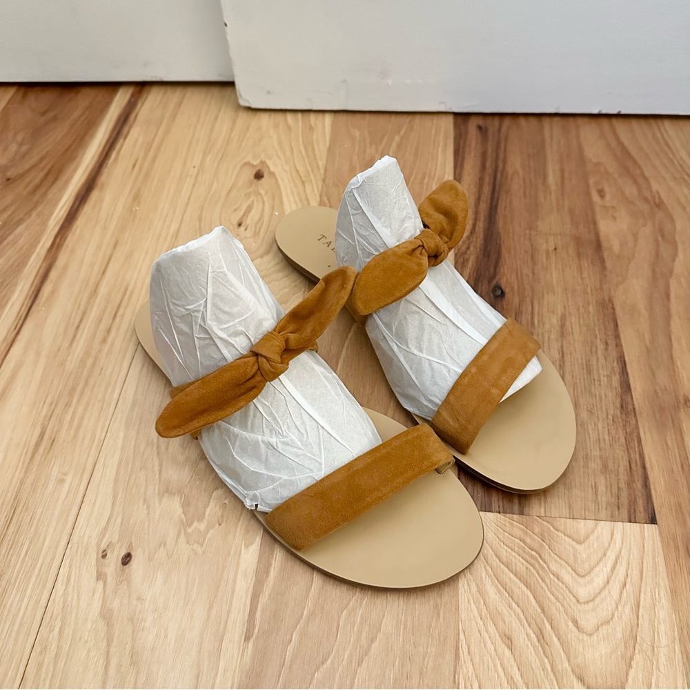Talbots Tan Suede Leather Bow Flats